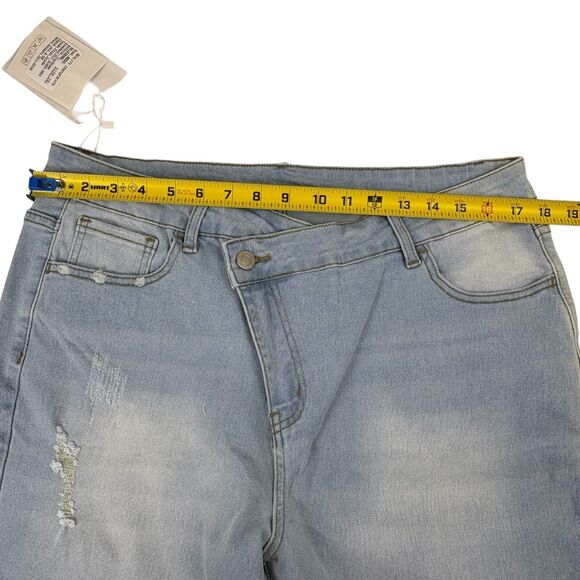 NWT Mekool Fashion Jeans Wide Leg Frayed Cuff Distressed Washed Denim 36 waist - Picture 7 of 16